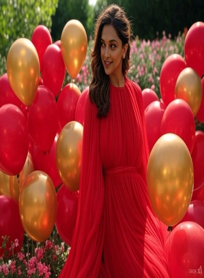 Vail Creations بالونات معدنية مقاس 10 بوصات من إنتاج شركة Vail Creations، صنع في الهند، لتزيين حفلات أعياد الميلاد/حفلات الذكرى السنوية (ذهبي + أحمر، عبوة من 100 بالون). - Image 2
